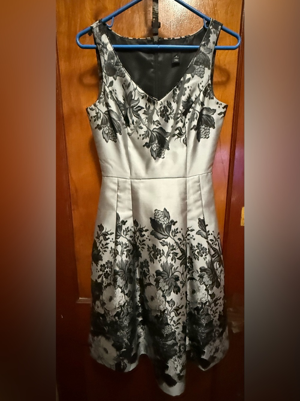 White House Black Market Silver and Black Floral Midi Dress